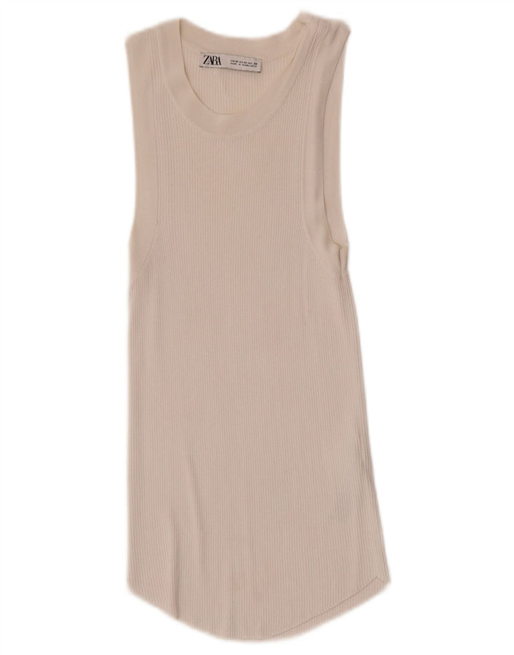Zara Mujer Chaleco Top UK 12 Medio Viscosa Blanca