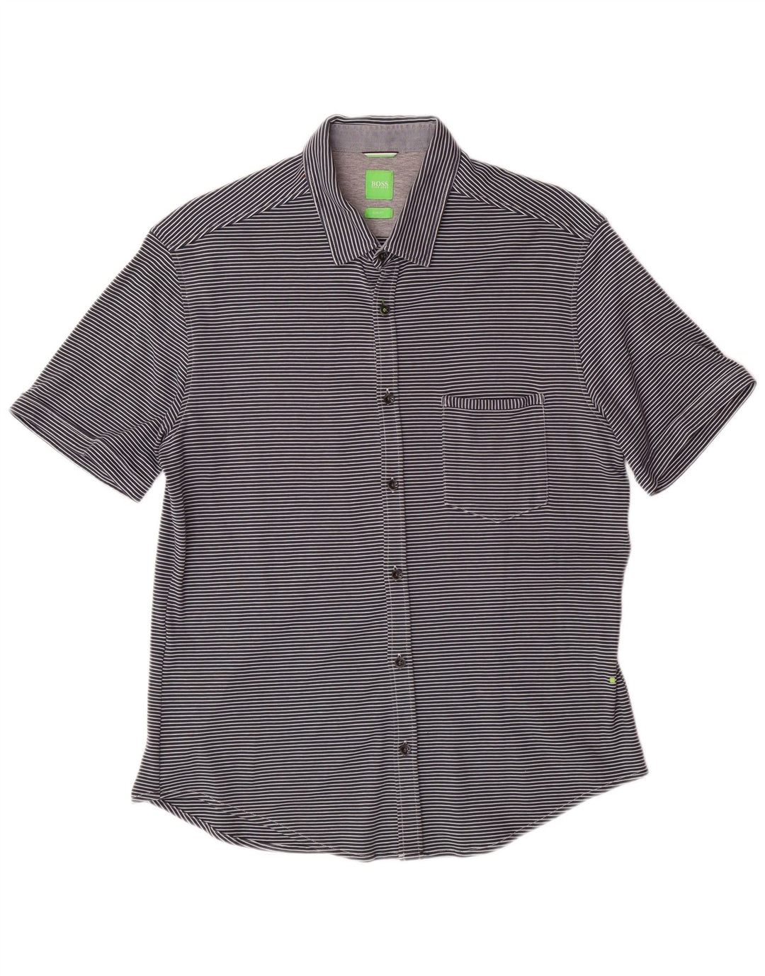 HUGO BOSS Camisa de manga corta ajustada para hombre, talla grande, azul marino, a rayas