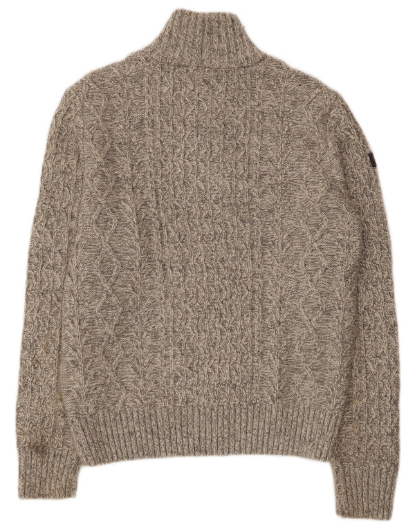 SUPERDRY Jersey con cuello y cremallera para hombre de lana moteada en color beige grande