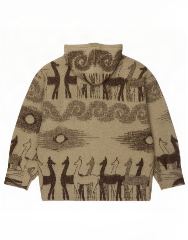 Vintage mujer con capucha Cardigan suéter Reino Unido 20 2XL Beige Fair Isle