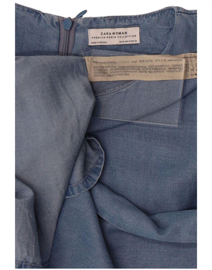Zara Vestido recto de manga 3/4 para mujer UK 10 Small Blue Lyocell