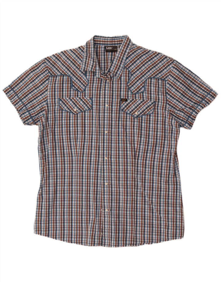 Camisa De Manga Corta Lee Hombre XL Algodón A Cuadros Multicolor