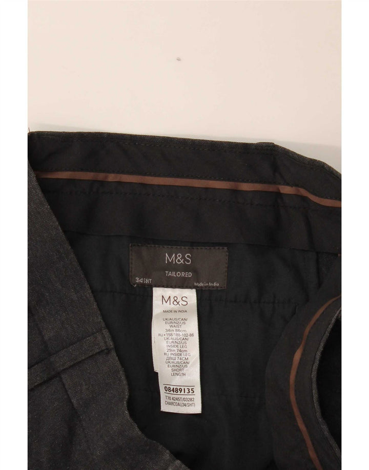 Marks & Spencer Pantalones de traje rectos a medida para hombre W34 L29 Poliéster gris