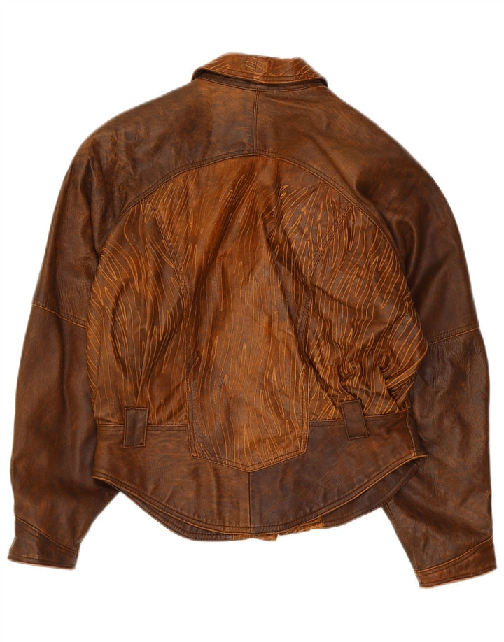 Vintage mujer bombardero chaqueta de cuero IT 44 marrón medio tie tinte biker