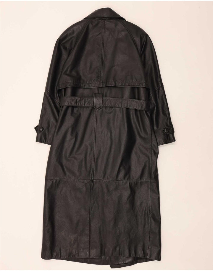Abrigo de cuero vintage de gran tamaño para mujer UK 10 Pequeño Negro