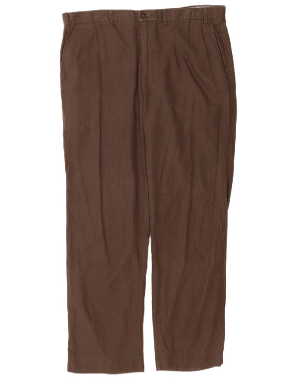 Marks & Spencer Mens Tailored Straight Chino Trousers W38 L31 Brown Linen