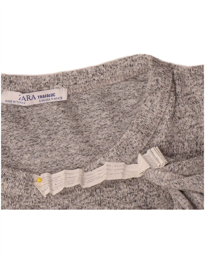 Zara Mujer Crop Top Manga Larga UK 8 Small Gris Viscosa