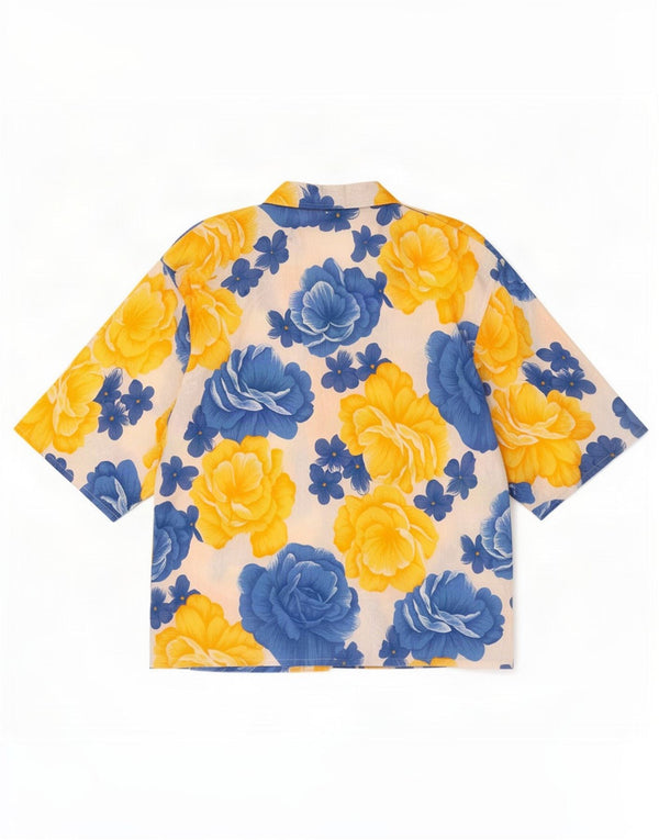 Vintage mujer manga corta camisa militar Reino Unido 16 grande multicolor floral