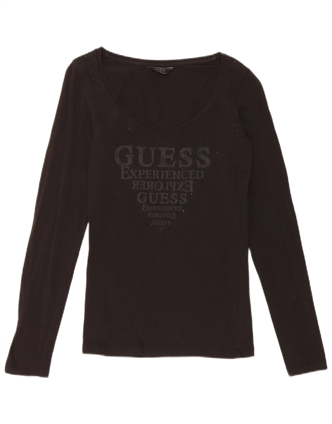 Guess Top gráfico para mujer manga larga UK 8 Small Algodón negro