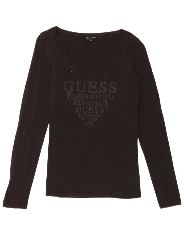 Guess Top gráfico para mujer manga larga UK 8 Small Algodón negro