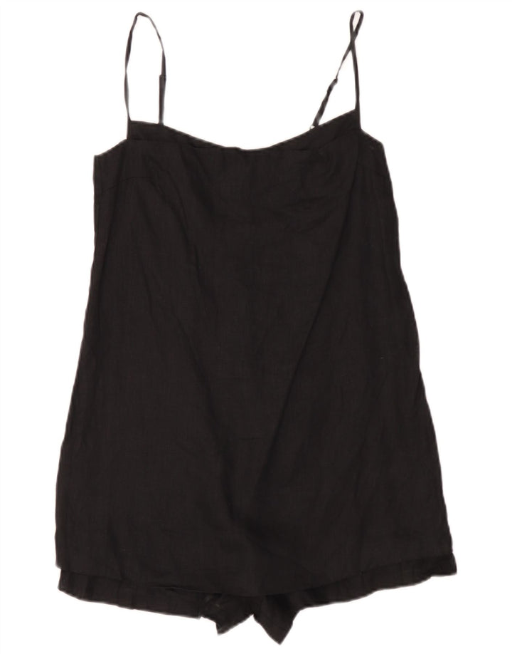 Zara Mujer Mono Corto UK 10 Pequeño Lino Negro