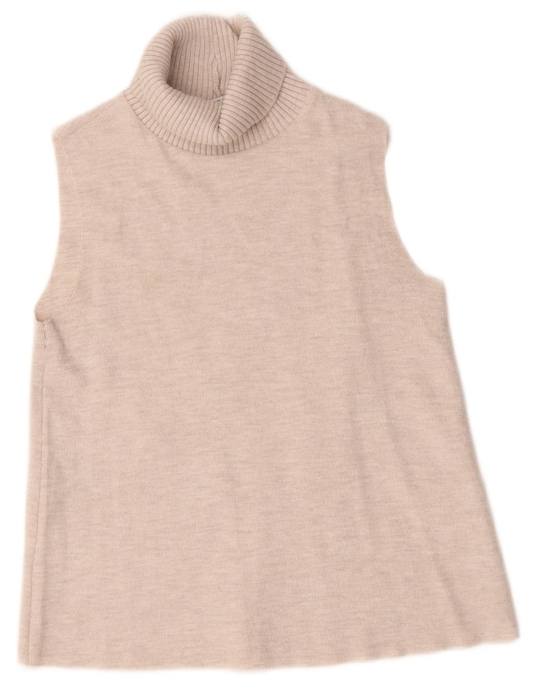 Zara Mujer Camiseta Sin Mangas Con Cuello Vuelto UK 42 Algodón Beige Medio