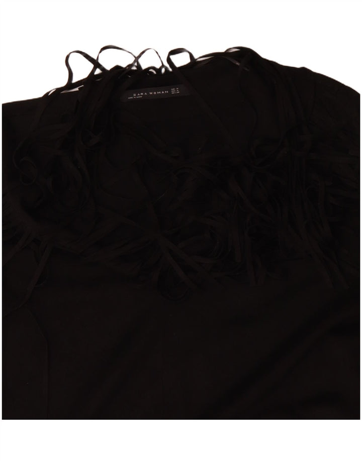 ZARA Vestido Túnica Manga Larga Mujer UK 44 Mediano Negro Poliéster