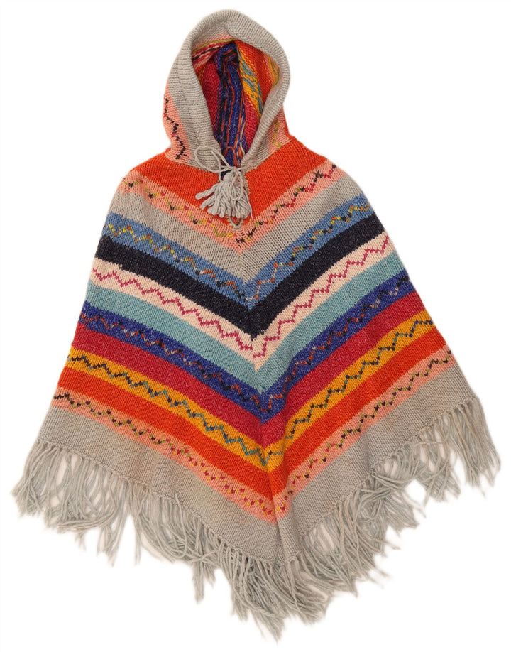 Vintage mujer con capucha Poncho Jumper un tamaño multicolor geométrico