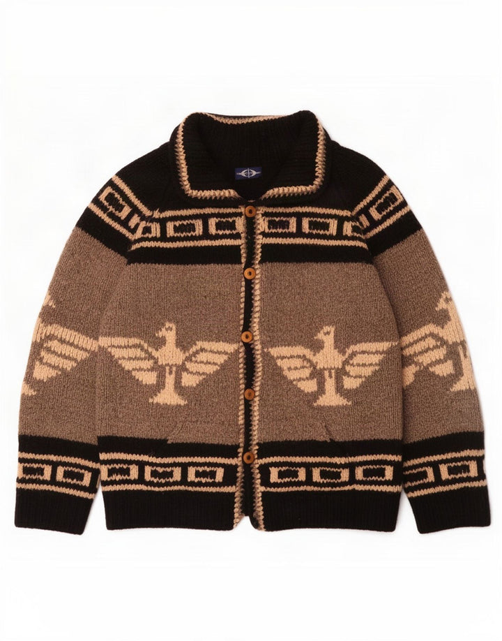 Hombre Cárdigan estampado con diseño azteca en bloques de color gris grande