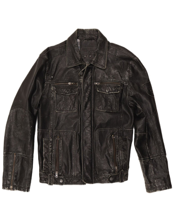 FREAKY NATION Chaqueta de cuero para hombre UK 42 XL Cuero negro