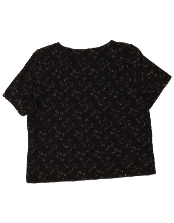 Eastex Blusa para mujer Top UK 46 Grande Poliamida floral negra