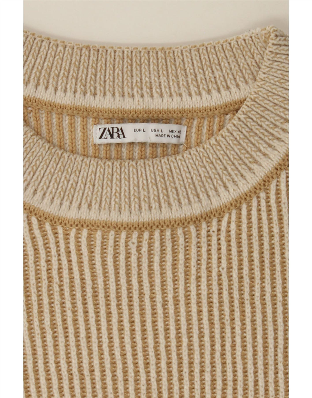 ZARA Womens Boat Neck Jumper Sweater UK 16 Large Beige Polyester Vintage Zara and Second-Hand Zara from Messina Hembry 
