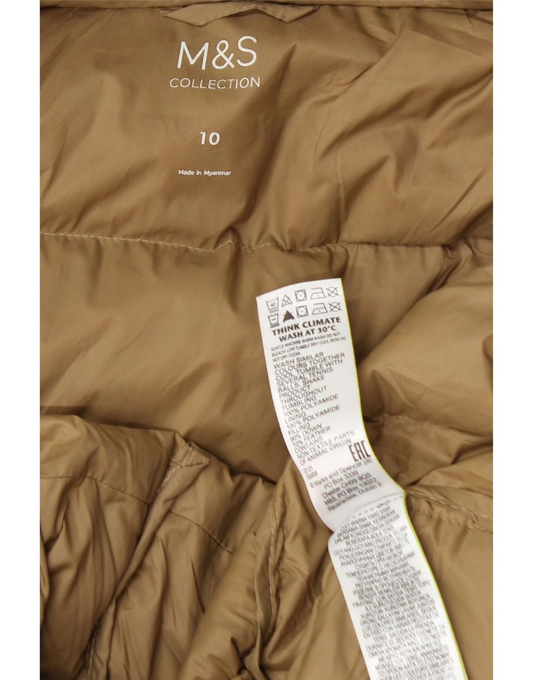 Marks & Spencer Abrigo acolchado extragrande con capucha para mujer UK 10 Small Beige