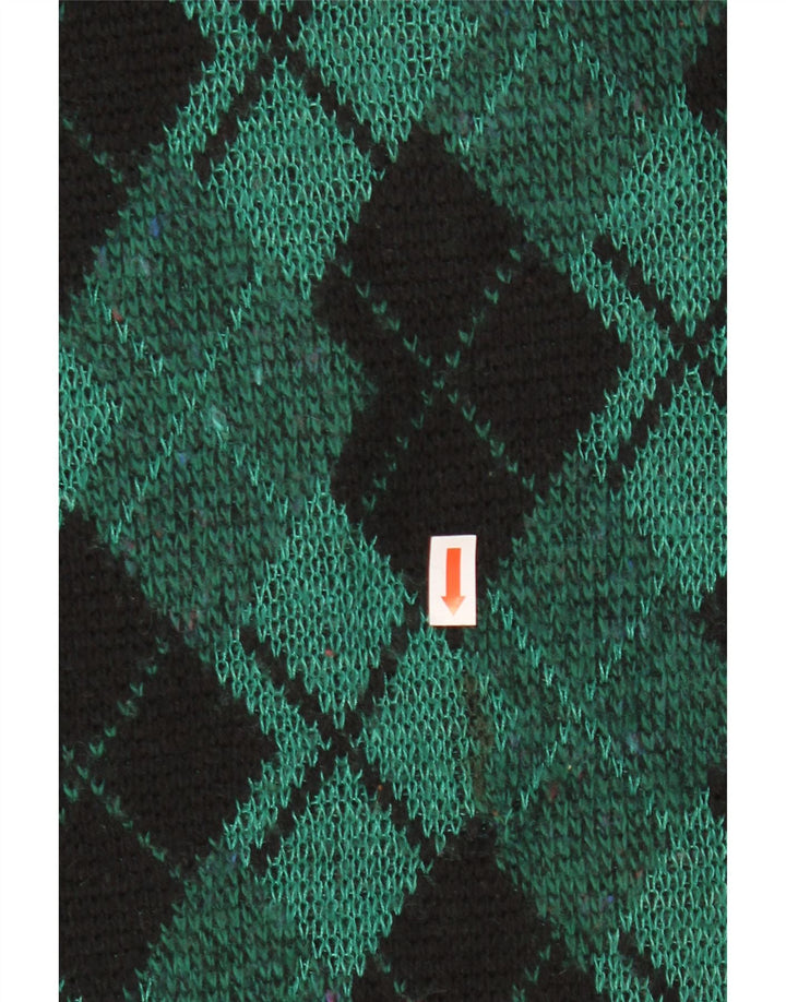 Vintage hombres cuello redondo jersey suéter IT 48 verde medio Argyle/Diamante