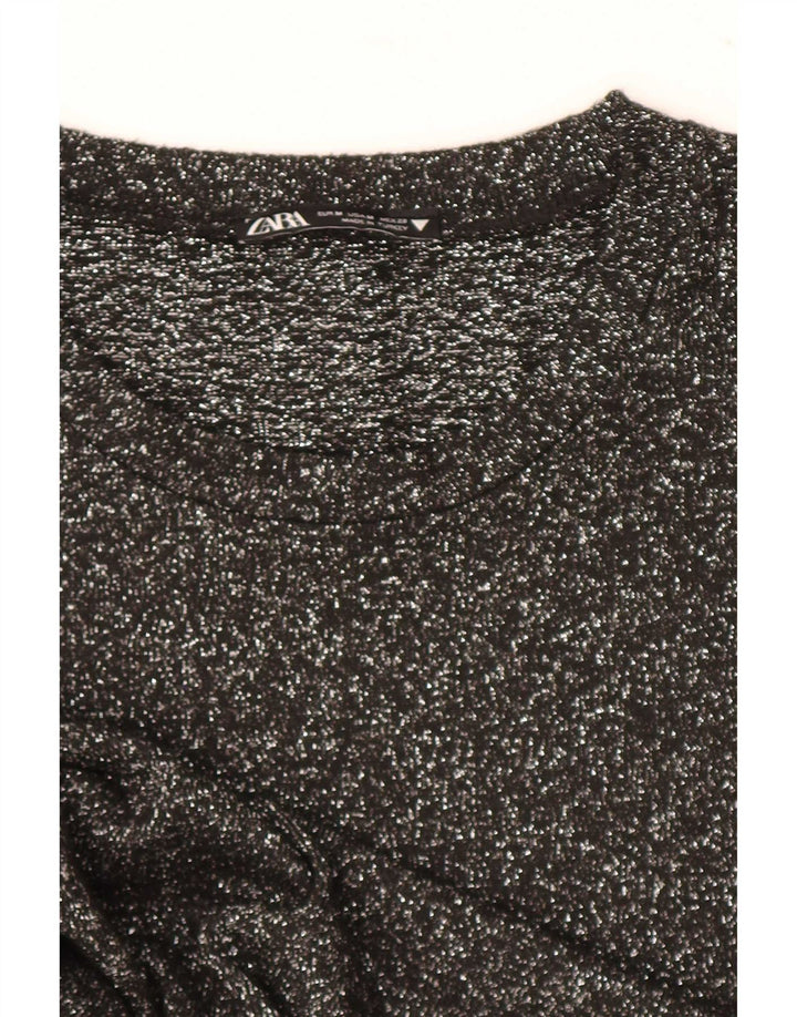 Zara Mujer Top Manga Larga UK 42 Mediano Negro