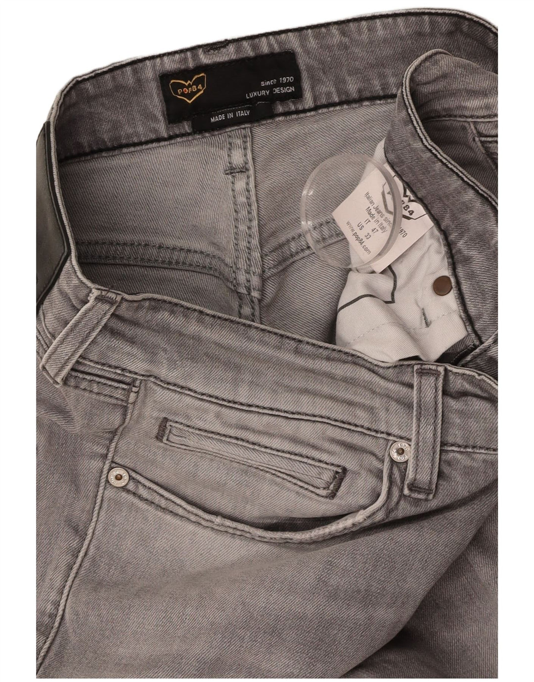POP 84 Vaqueros ajustados desgastados para hombre W33 L29 Algodón gris