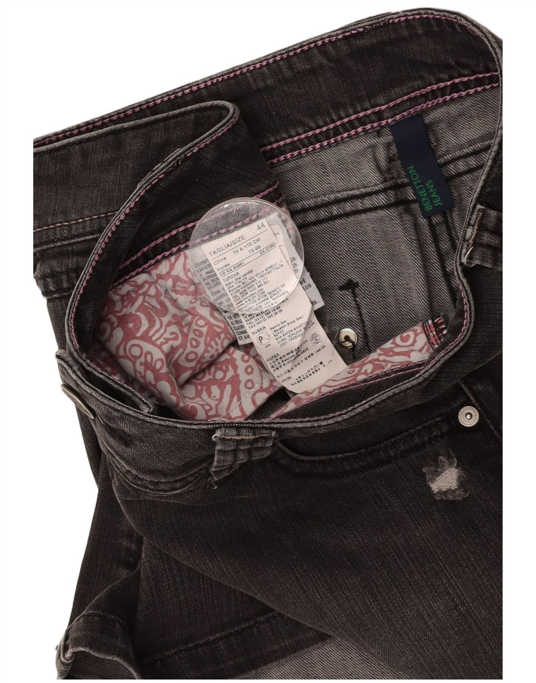 BENETTON Falda vaquera desgastada para mujer IT 44 Mediana W30 Algodón gris