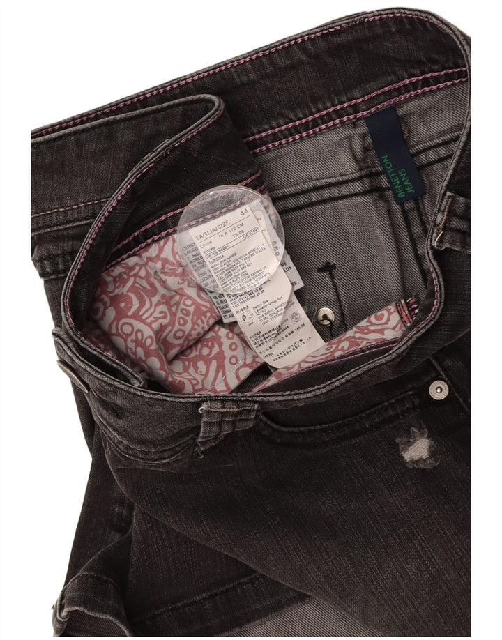 BENETTON Falda vaquera desgastada para mujer IT 44 Mediana W30 Algodón gris