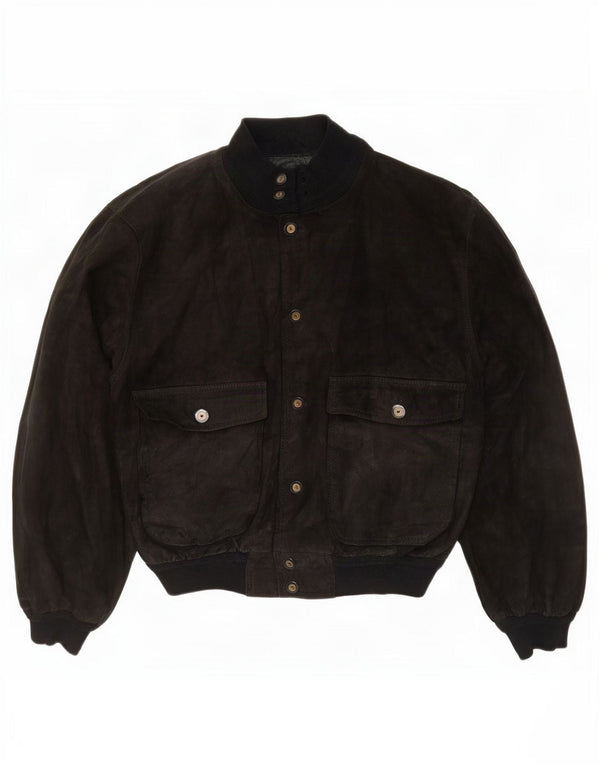 Vintage hombres ante bomber chaqueta Reino Unido 36 pequeño cuero negro