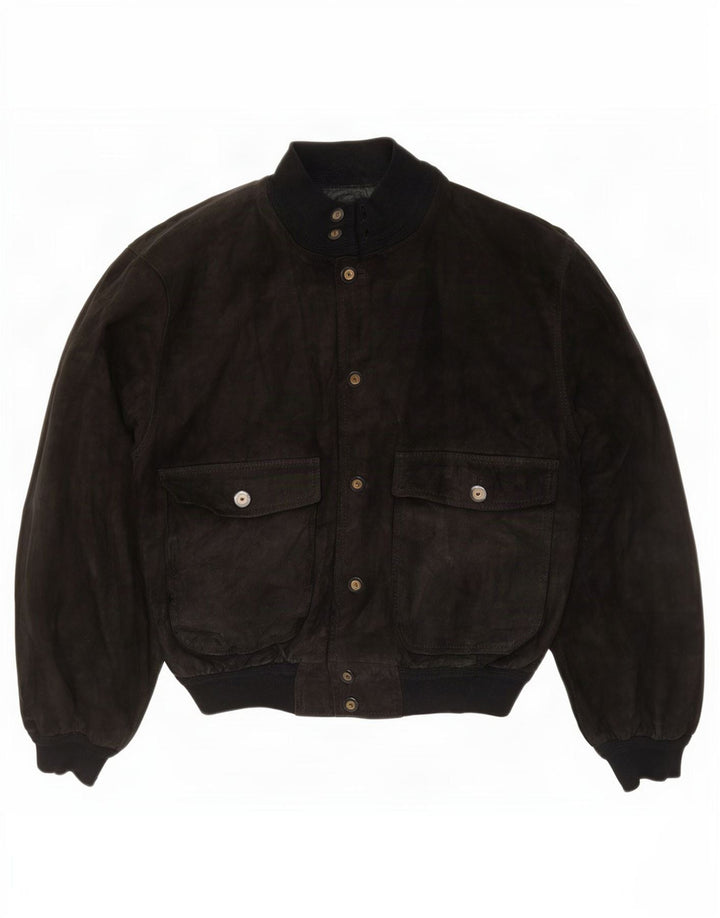 Vintage hombres ante bomber chaqueta Reino Unido 36 pequeño cuero negro