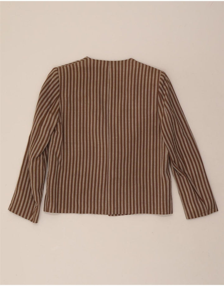 VINTAGE Womens 1 Button Blazer Jacket UK 12 Medium Brown Striped Viscose Vintage Vintage and Second-Hand Vintage from Messina Hembry 