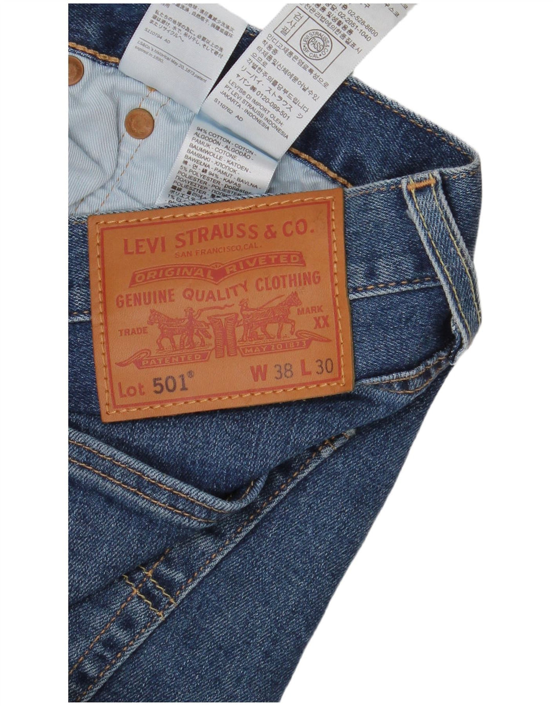 Levi's Jeans rectos recortados 501 para hombre W38 L25 Algodón azul