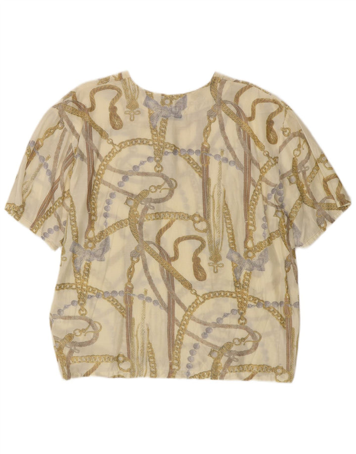 VINTAGE Mujer Patrón Abstracto Blusa Top Reino Unido 16 Acrílico Beige Grande