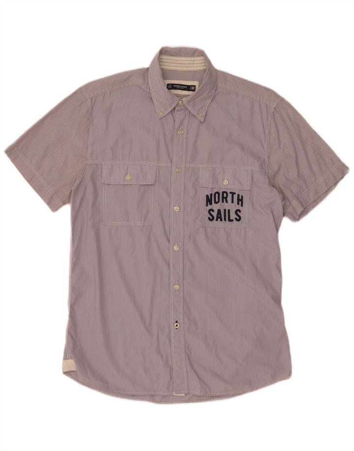Camisa North Sails Hombre De Manga Corta Con Estampado De Algodón A Rayas Azul Medio