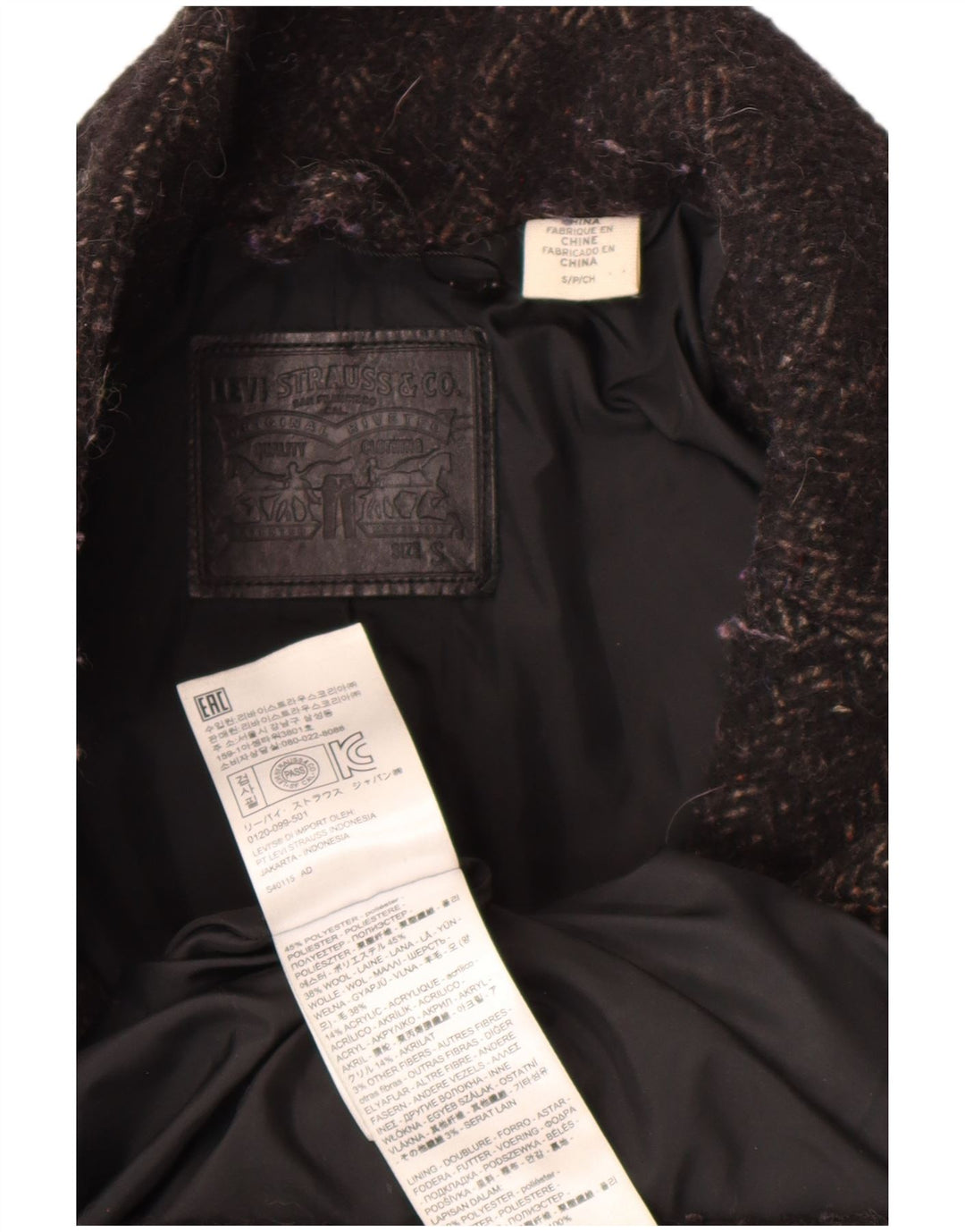 Levi's Abrigo extragrande para mujer UK 10 Pequeño Poliéster en espiga negro