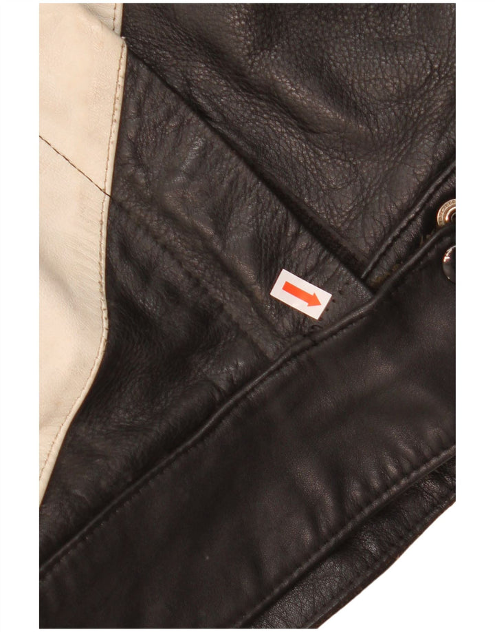 VINTAGE Womens Racer Jacket EU 40 Medium Multicoloured Colourblock Leather