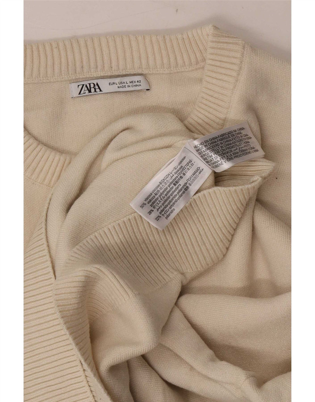 Zara Hombre Jersey Cuello Redondo Jersey Large Viscosa Beige