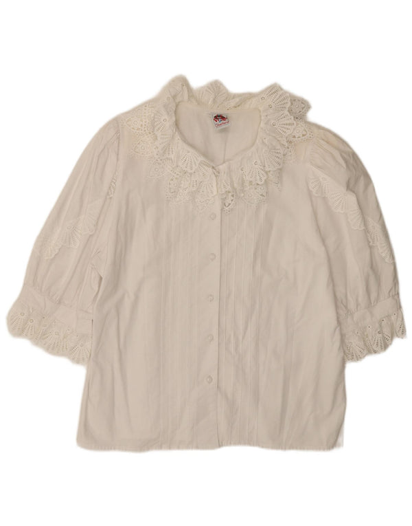 Vintage mujer manga corta camisa blusa EU 44 XL blanco