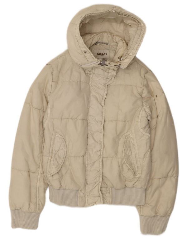 Chaqueta Acolchada Con Capucha Gas Mujer IT 44 Medium Off White Poliamida
