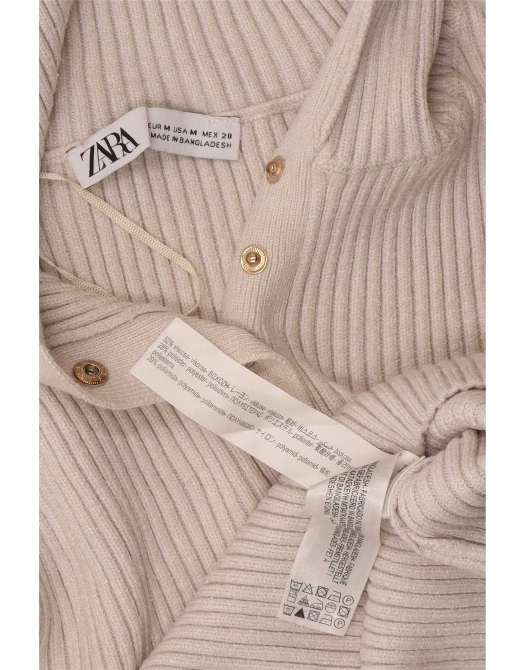 Zara Mujer Crop Top Manga Larga UK 42 Medio Viscosa Blanca