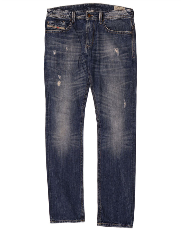 Diesel Vaqueros Rectos Desgastados Para Hombre W32 L34 Algodón Azul