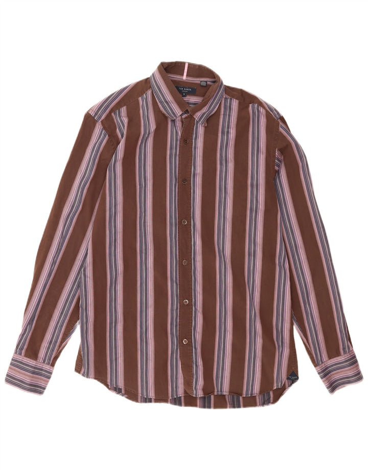 Ted Baker Camisa para hombre Talla 3 Algodón a rayas marrón medio