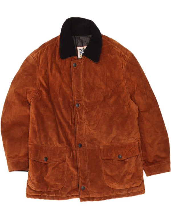 Vintage hombres gamuza cortavientos abrigo IT 56 3XL marrón colorblock cuero