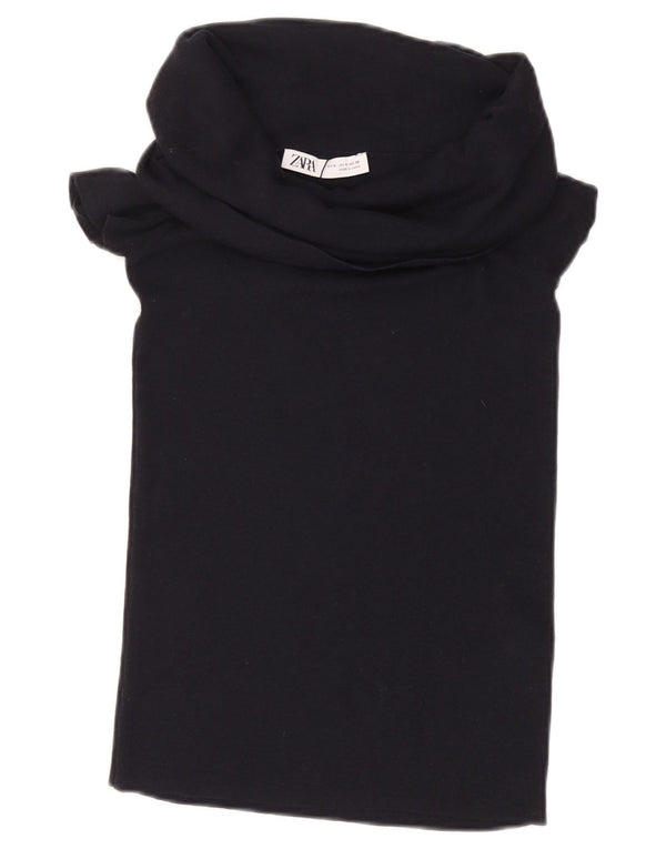 ZARA Mujer Blusa Corta Top UK 42 Medium Viscosa Negra