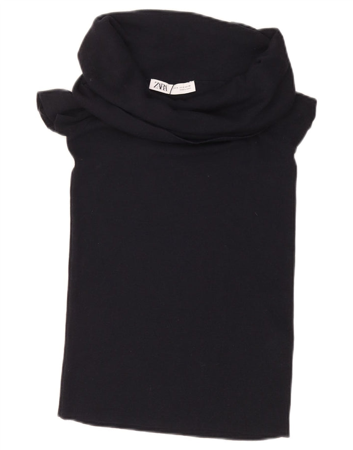 ZARA Mujer Blusa Corta Top UK 42 Medium Viscosa Negra