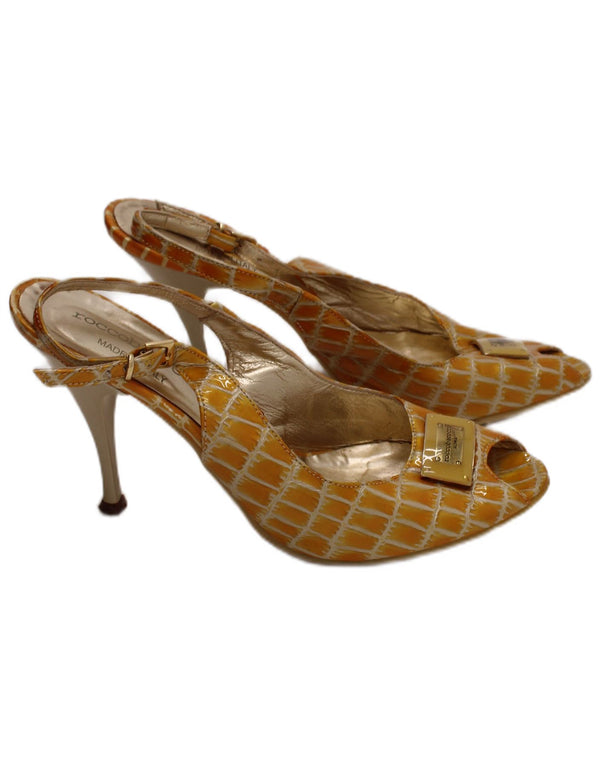 Roccobarocco Tacones con tira trasera para mujer Talla UK 5 Diseñador con estampado animal amarillo