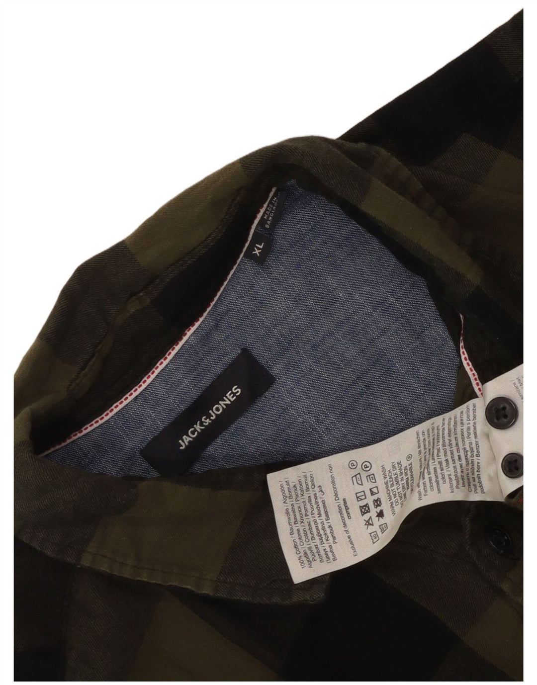 Jack & Jones Hombre Camisa De Franela XL Algodón A Cuadros Caqui