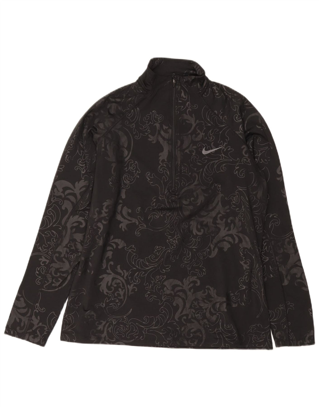NIKE Mujer Dri Fit Zip Neck Pullover Chándal Top UK 40 XL Black Paisley
