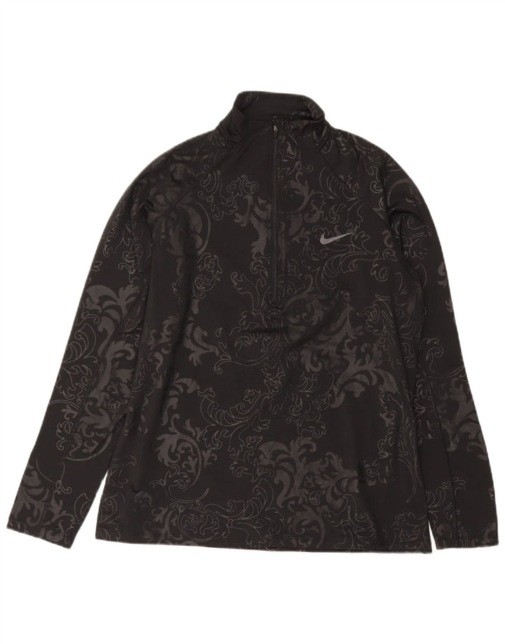 NIKE Mujer Dri Fit Zip Neck Pullover Chándal Top UK 40 XL Black Paisley