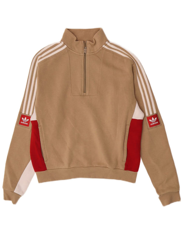 Adidas Hombre Loose Fit Graphic Sudadera Jumper Small Beige Colorblock